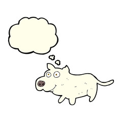 cartoon happy little dog with thought bubble