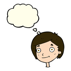 cartoon happy boy with thought bubble