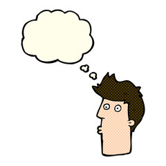 cartoon surprised man with thought bubble