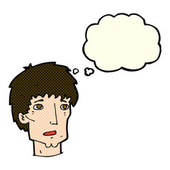 cartoon worried man with thought bubble
