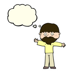cartoon happy man with beard with thought bubble