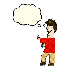 cartoon laughing man with thought bubble