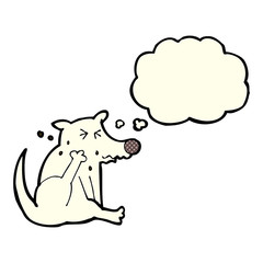 cartoon dog scratching with thought bubble