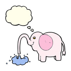 cartoon elephant squirting water with thought bubble