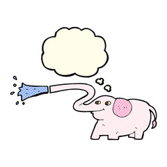 cartoon elephant squirting water with thought bubble