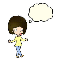 cartoon confused woman with thought bubble