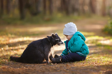 One year-old boy with raccoon