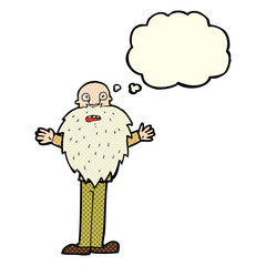 cartoon bearded old man with thought bubble