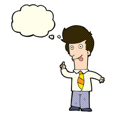 cartoon office man with crazy idea with thought bubble