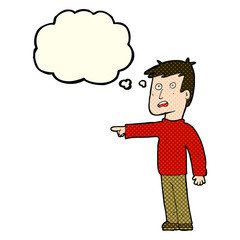 cartoon pointing man with thought bubble