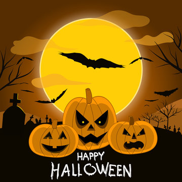 Happy Halloween with scary pumpkins background