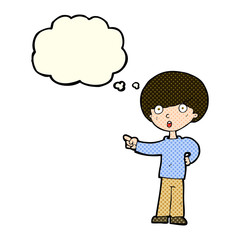 Obraz premium cartoon pointing boy with thought bubble
