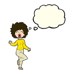 cartoon woman dancing with thought bubble