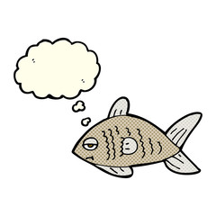 cartoon funny fish with thought bubble