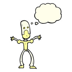 cartoon funny robot with thought bubble