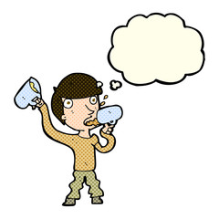 cartoon man drinking beer with thought bubble