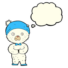 cartoon little polar bear with thought bubble