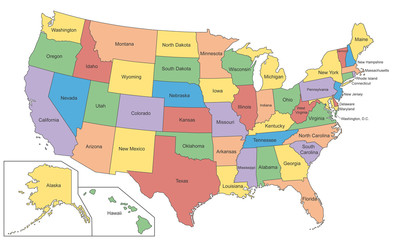 USA in Bundesstaaten (Farbe)
