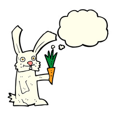 cartoon rabbit with carrot with thought bubble