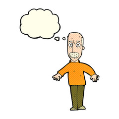 Fototapeta premium cartoon annoyed old man with thought bubble