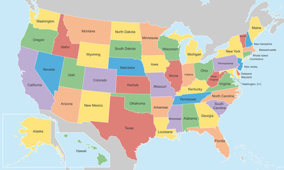 USA in Farbe mit Nachbarländern