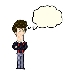 cartoon bored man with thought bubble