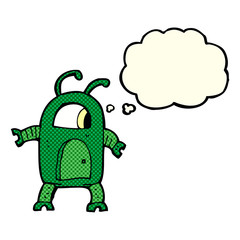 cartoon alien robot with thought bubble