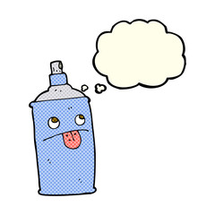 cartoon spray can with thought bubble