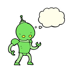 cartoon alien robot with thought bubble