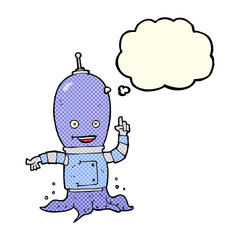 cartoon alien spaceman with thought bubble