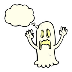 cartoon spooky ghost with thought bubble