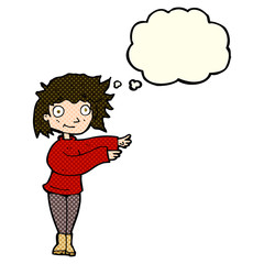 cartoon dancing woman with thought bubble