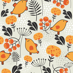 Seamless pattern with orange birds.