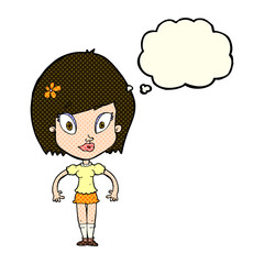 cartoon pretty woman with thought bubble