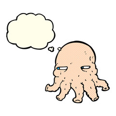 cartoon alien face with thought bubble