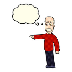 cartoon old man gesturing Get Out! with thought bubble