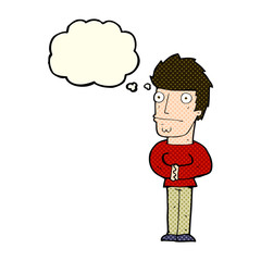 Fototapeta premium cartoon worried man with thought bubble