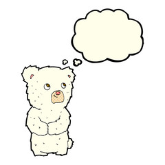 cartoon polar bear cub with thought bubble