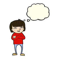 cartoon happy person with thought bubble