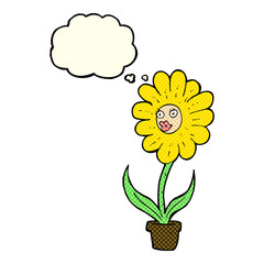 cartoon flower with thought bubble
