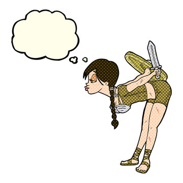 recommend clip art: cartoon viking girl bowing with thought bubble
