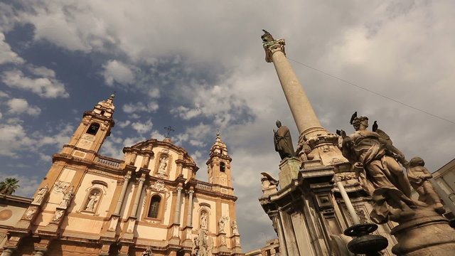 Tilt Shot Piazza San Domenico with San Domenico Church ( Chiesa di S. Domenico e Chiostro) at Palermo Sicily Italy