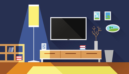 living room interior flat vector illustration