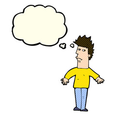 cartoon worried man with thought bubble