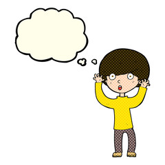cartoon startled boy with thought bubble