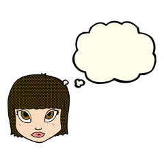 cartoon female face with thought bubble