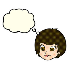 cartoon female face with thought bubble