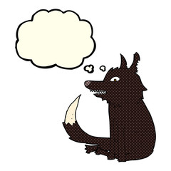 cartoon wolf sitting with thought bubble