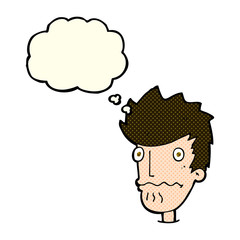 cartoon nervous man with thought bubble