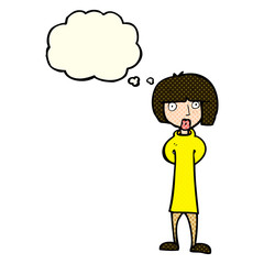 cartoon curious woman with thought bubble